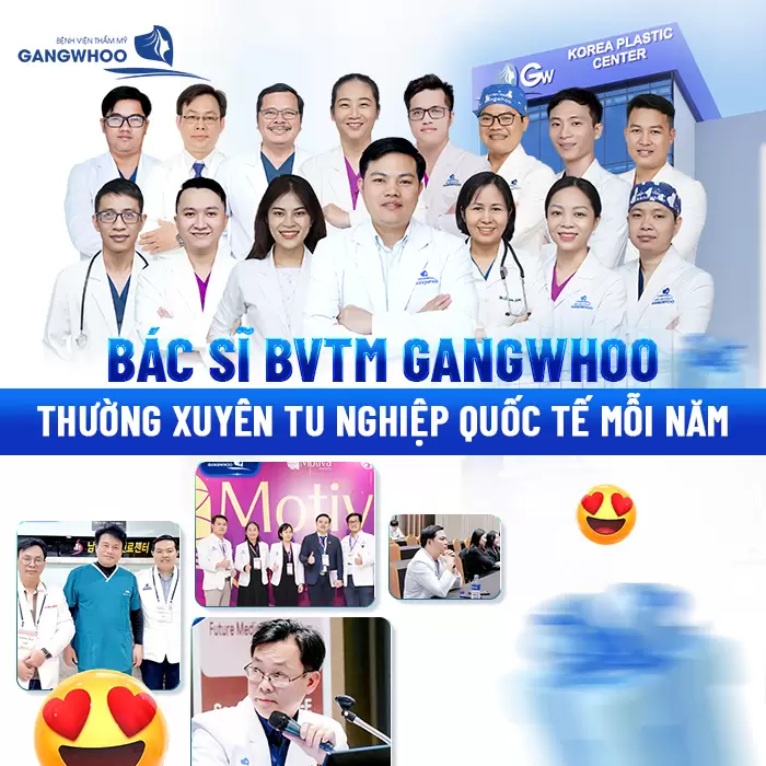 Độn Rãnh Mũi Má Xóa Mờ Vết Tích Thời Gian Trên Khuôn Mặt 12 Mỗi năm các bác sĩ tại BVTM Gangwhoo thường xuyên tu nghiệp quốc tế