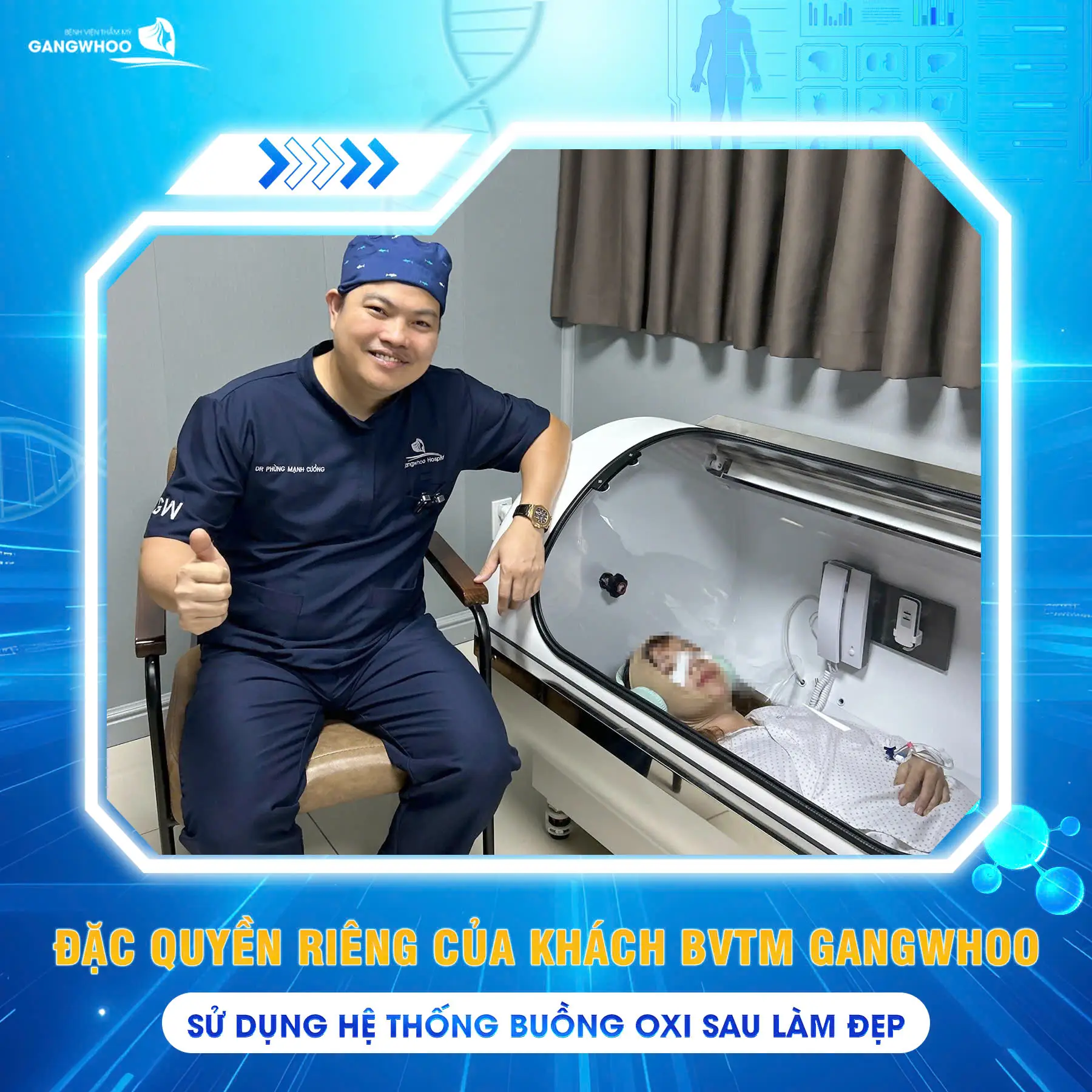 Khách hàng được sử dụng buồng oxy để hồi phục nhanh hơn