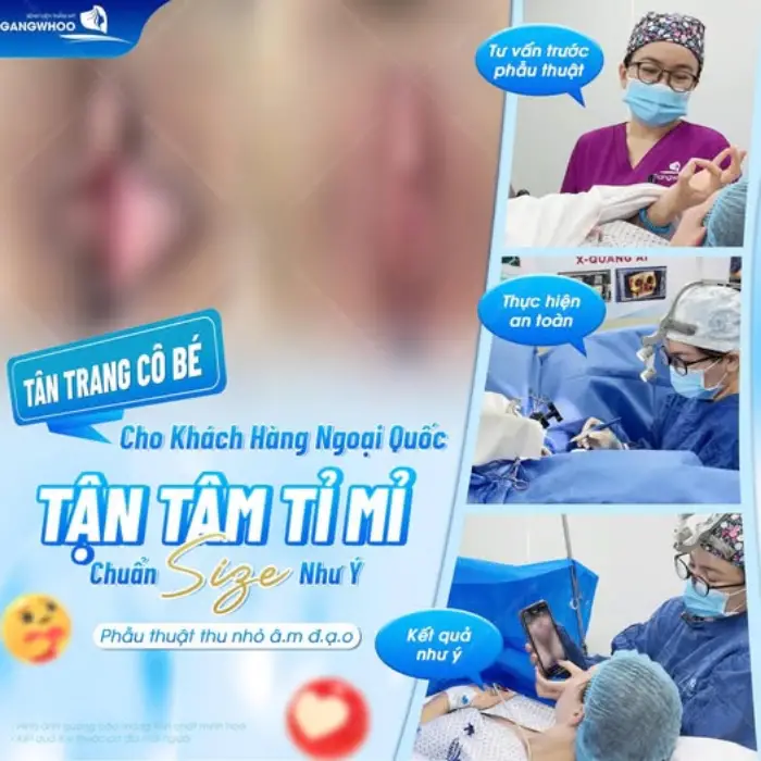 Hình ảnh trước sau tân trang cô bé, se khít và làm hồng tự nhiên cho khách ngoại quốc.
