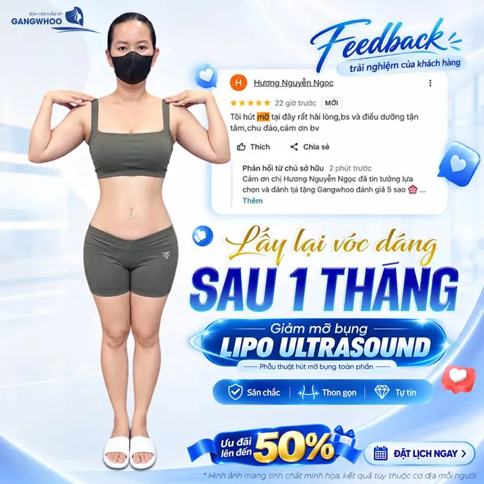 Feedback của khách hàng sau 1 tháng giảm mỡ bụng thành công với công nghệ Lipo Ultrasound