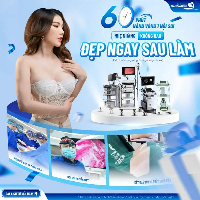 60 phút nâng vòng 1 nội soi nhẹ nhàng và không đau ngực đẹp ngay sau khi phẫu thuật 