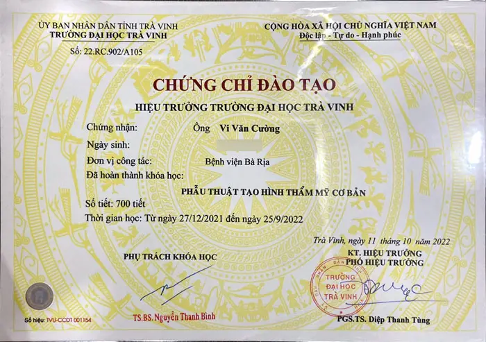 Doctor Vi Van Cuong- Cosmetic Medical Expert 7 chung chi dao tao 2