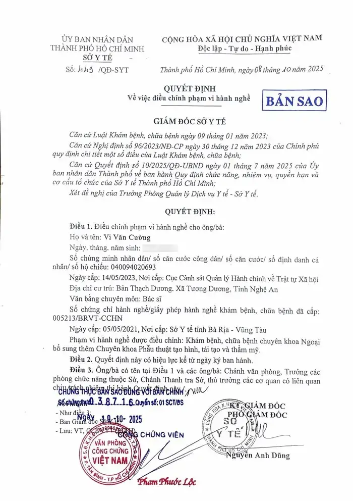 Doctor Vi Van Cuong- Cosmetic Medical Expert 9 pham vi hanh nghe 1
