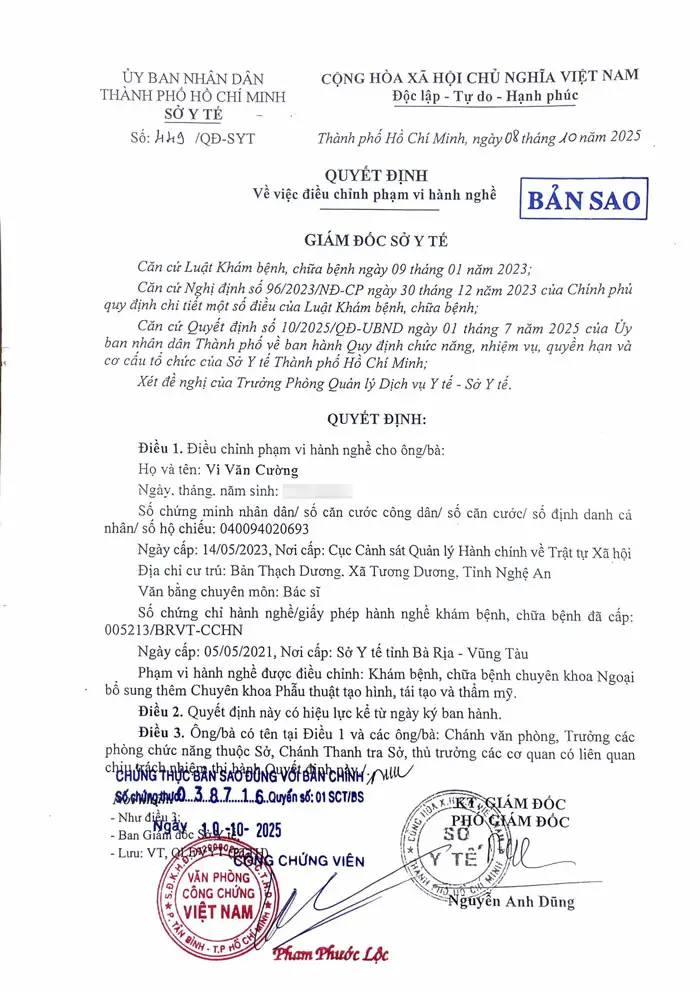 Bác Sĩ Vi Văn Cường - Bác Sĩ Chuyên Khoa Tạo Hình Bụng, Ngực Và Mông 8 pham vi hanh nghe