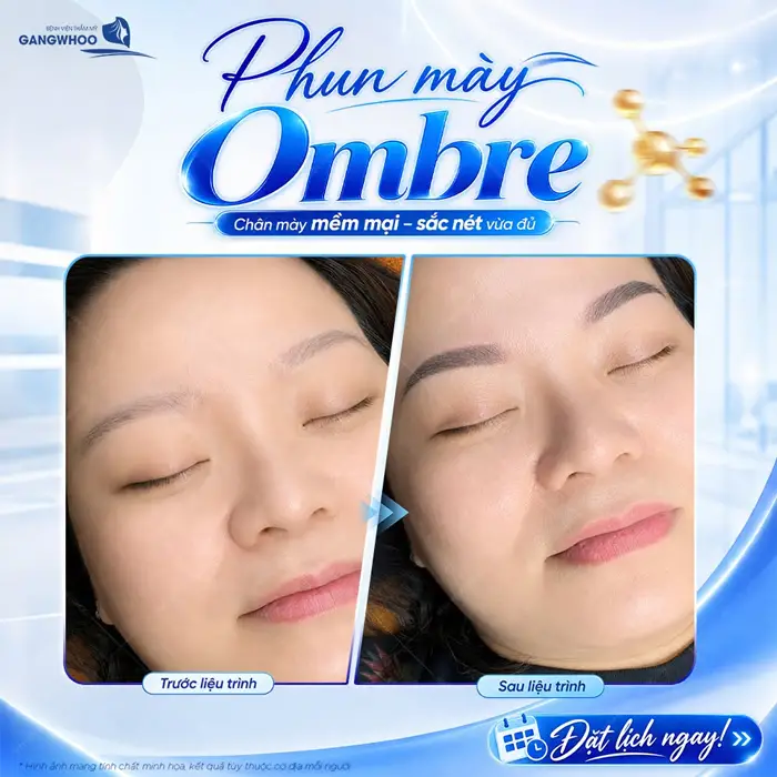 Công Nghệ Phun Mày Đẹp Tự Nhiên Theo Tiêu Chuẩn Hàn Quốc 4 Phun mày Ombre đường chân mày mềm mại, sắc nét vừa đủ sau liệu trình đường chân mày đẹp rõ nét