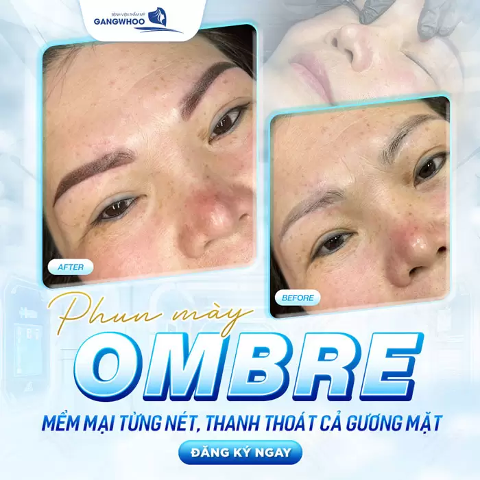 Công Nghệ Phun Mày Đẹp Tự Nhiên Theo Tiêu Chuẩn Hàn Quốc 1 Phun mày Ombre mềm mại từng nét, thanh thoát cả gương mặt
