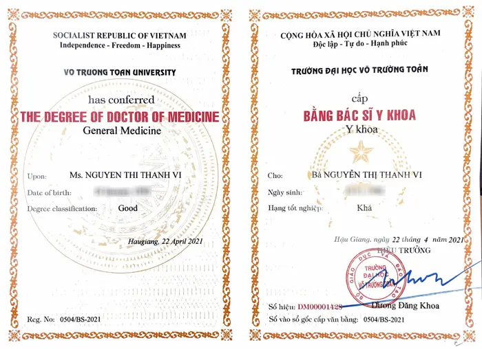 Bác Sĩ CKI Nguyễn Thị Thanh Vi – Bác Sĩ Thẩm Mỹ Mắt, Vùng Kín 6 bang tot nghiep