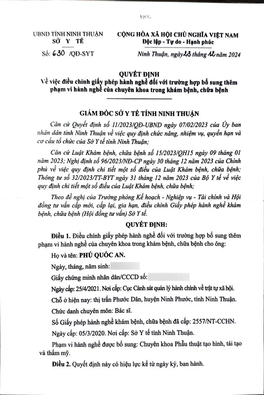 Bác sĩ Phú Quốc An - Bác Sĩ Chuyên Khoa Tạo Hình Bụng, Ngực Mông Và Nam Khoa 6 giay phep hanh nghe