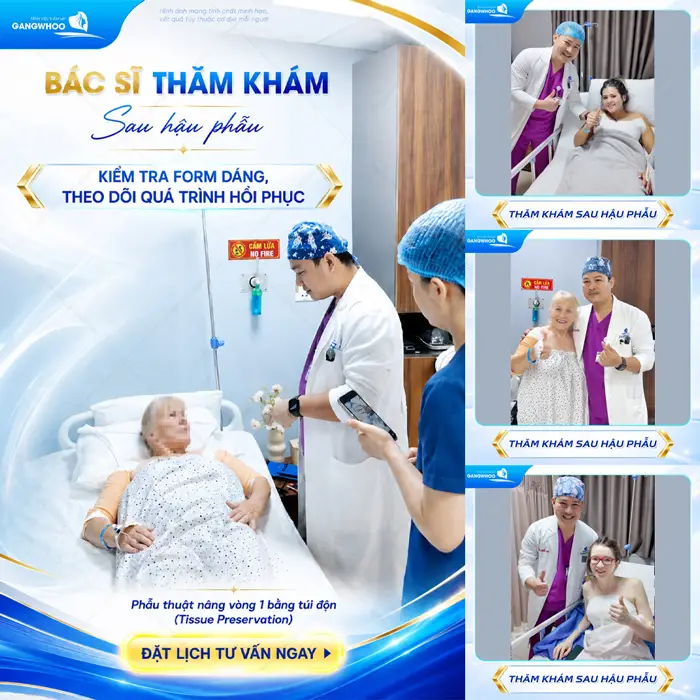 Bác sĩ thăm khám sau hậu phẫu đánh giá form dáng theo dõi quá trình hồi phục diễn ra thuận lợi