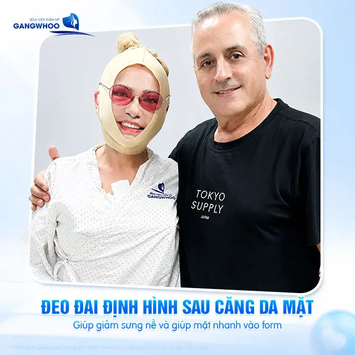 Đeo đai định hình sau căng da mặt giúp hỗ trợ tốt cho quá trình hồi phục mô sau thực hiện