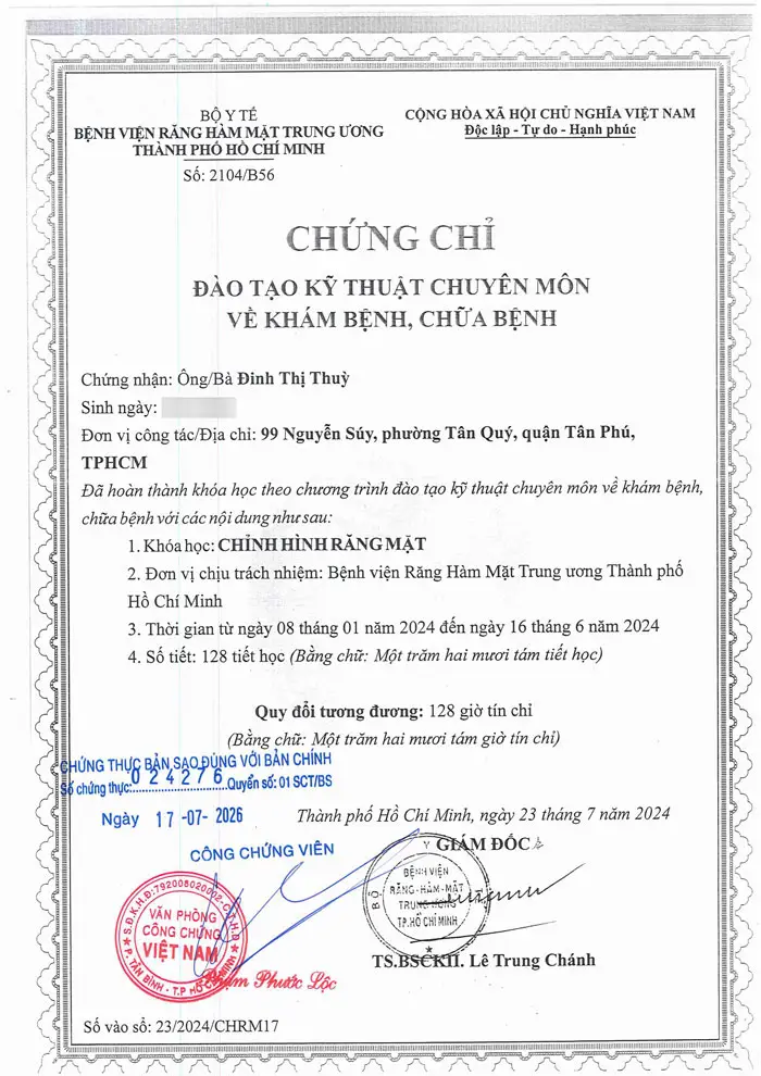 chung chi chinh ham rang mat