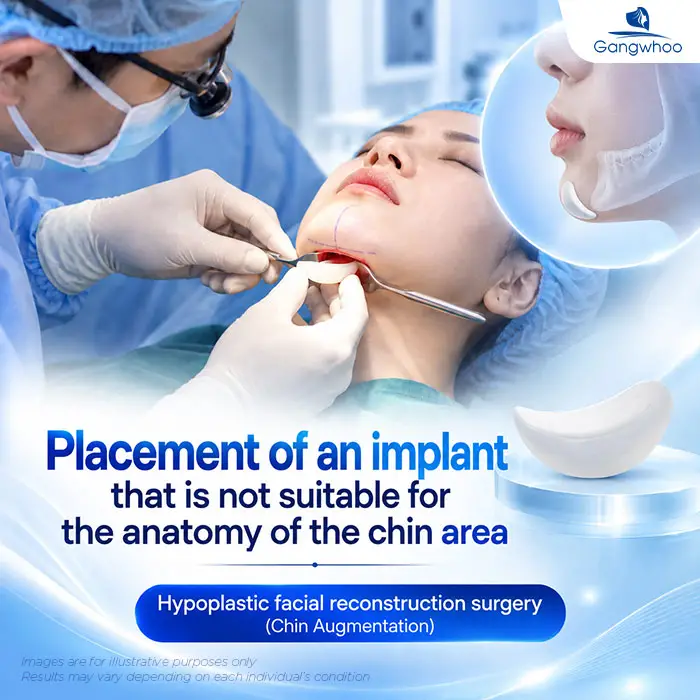 Placement of an implant that is not appropriate for the anatomy of the chin
